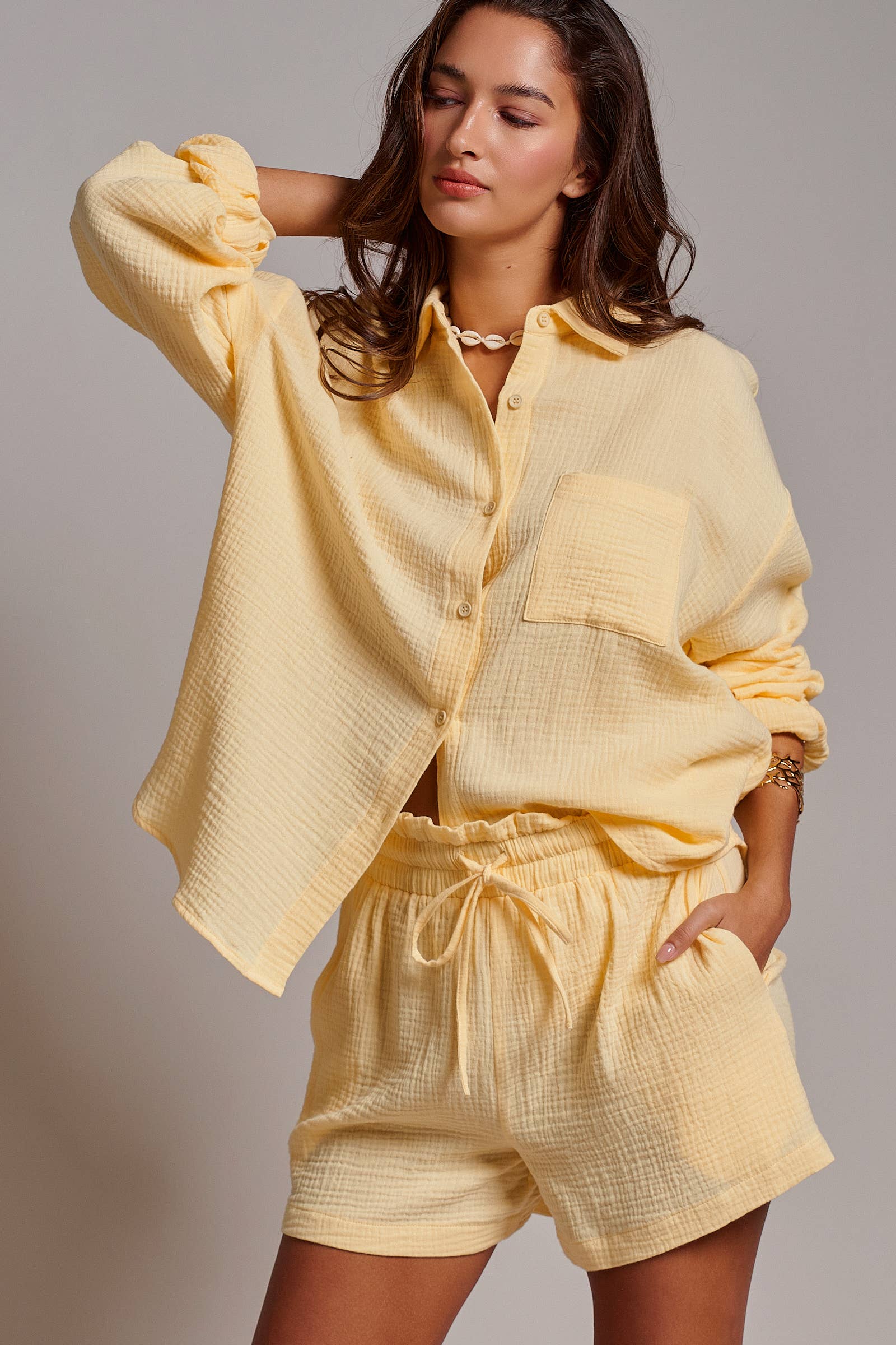 Crinkle Cotton Gauze Resort Button-Up Set