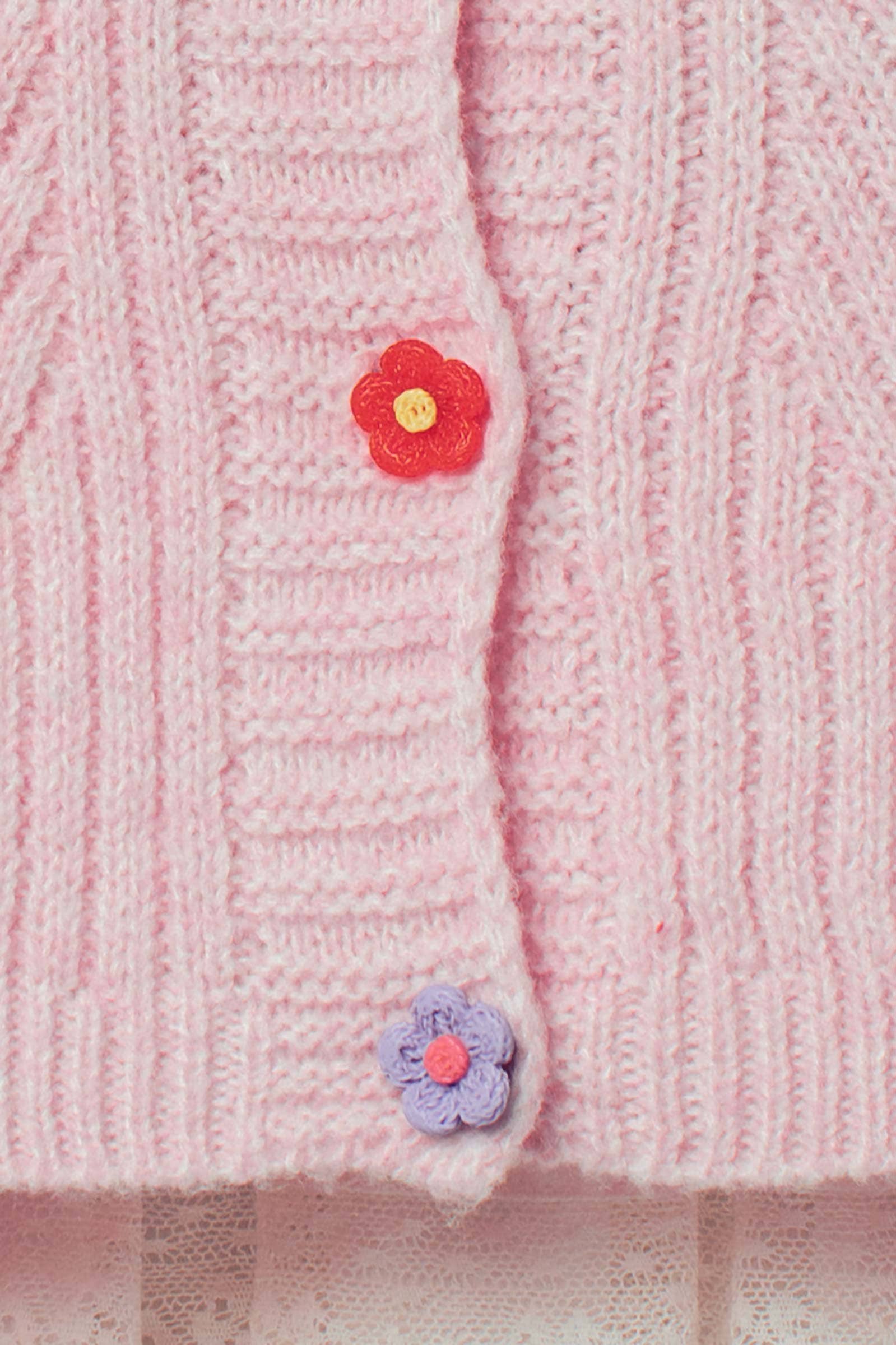 Flower Button Textured Knit Cardigan