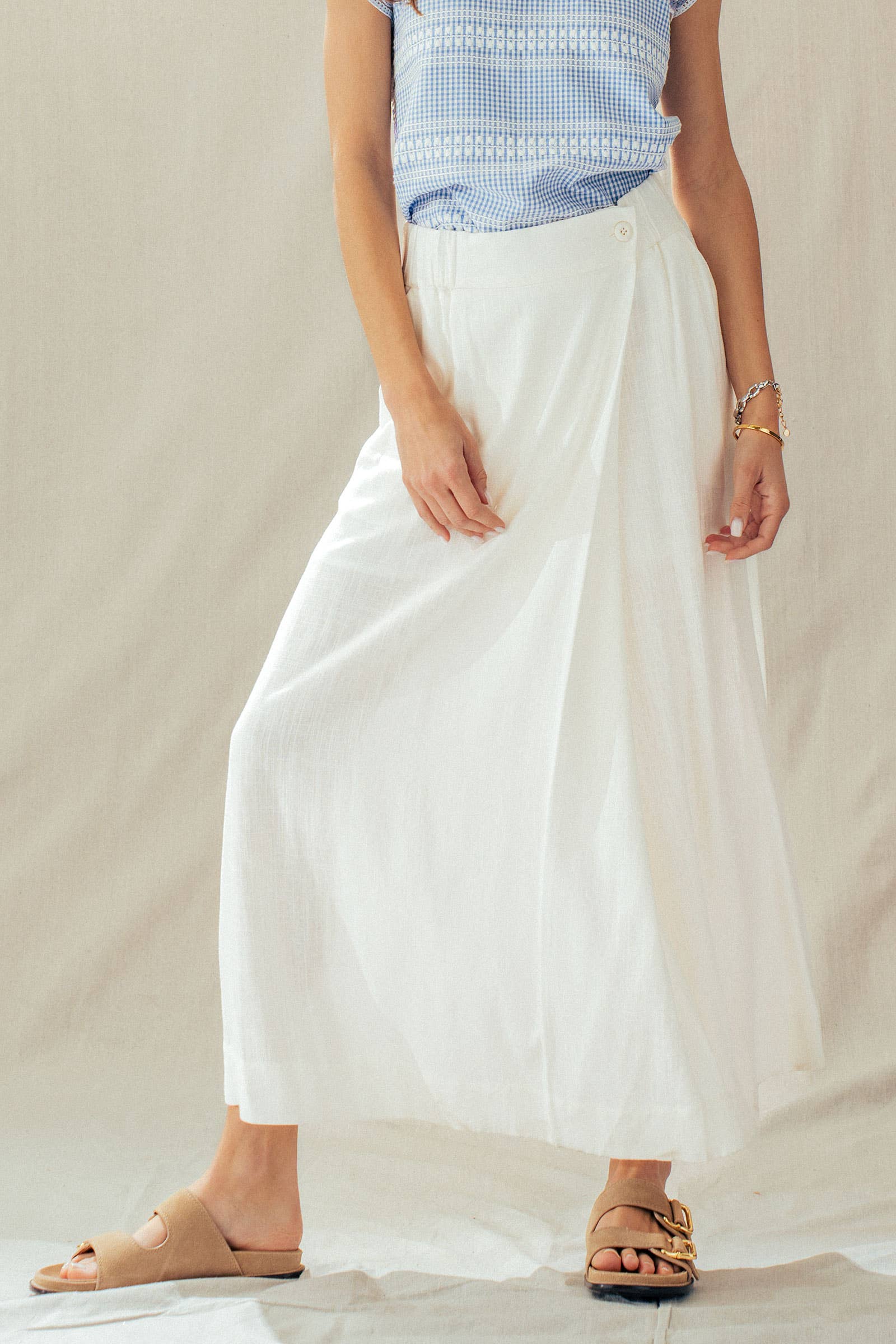 Bohemian Button Front Wrap Around Elastic Waist Maxi Skirt