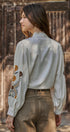 Embroidered Ruffle Neck Blouse in Western Folk Style in IVORY - Women's Shirts & Blouses | Urban Daizy