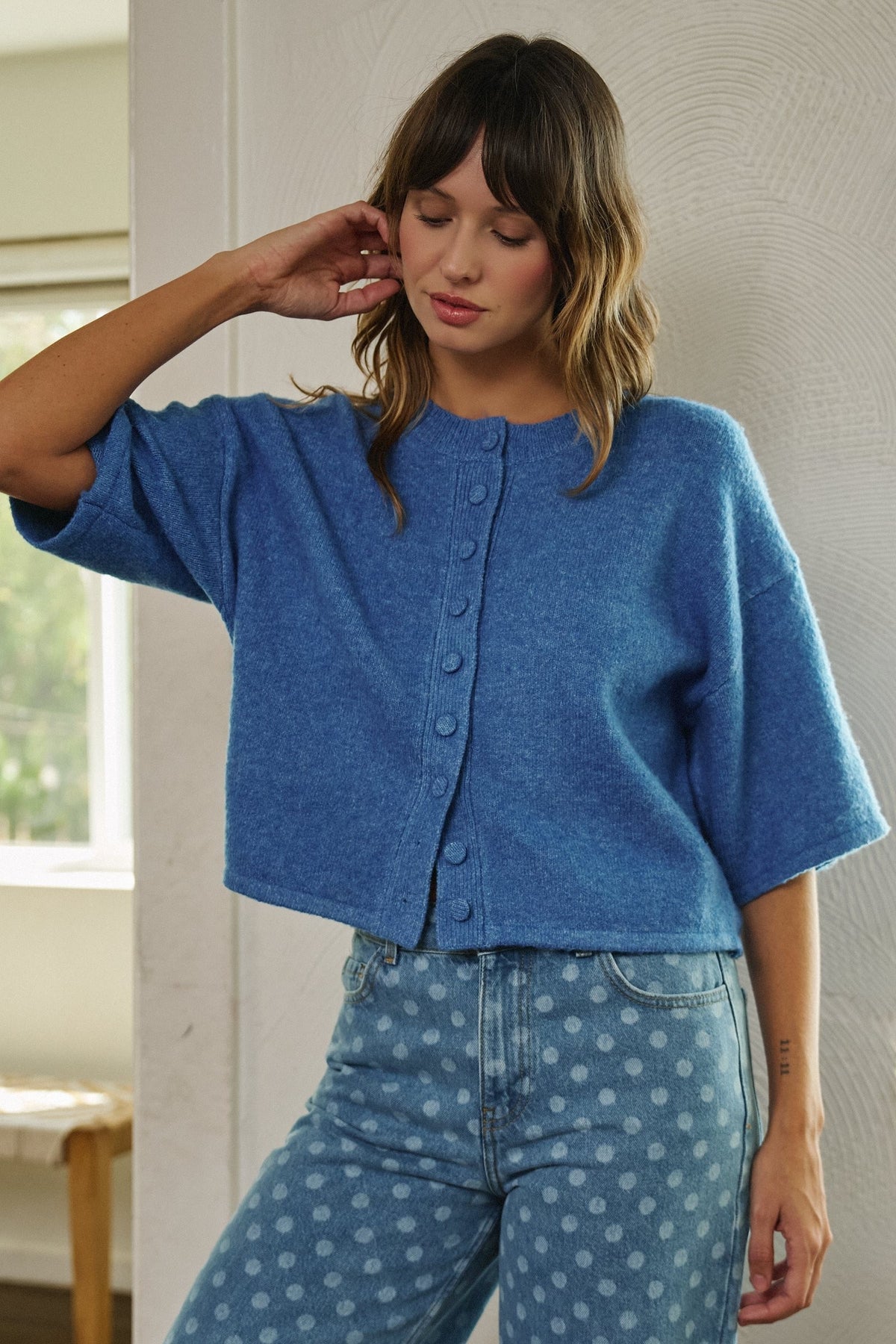Soft Touch Elbow-Length Knit Cardigan in BLUE - Women's Cardigans & Shrugs | Urban Daizy