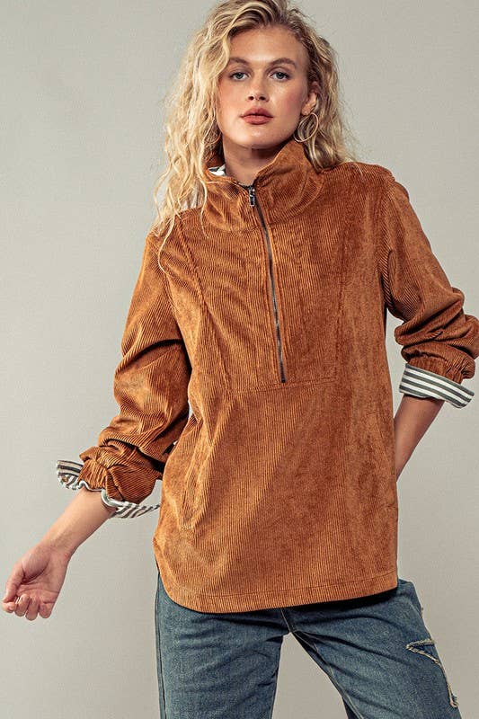 Urban Daizy Corduroy Funnel Neck Half Zip Pullover Top Black Tunic - Women's (UDZ-OT-00138) – alternate view 15
