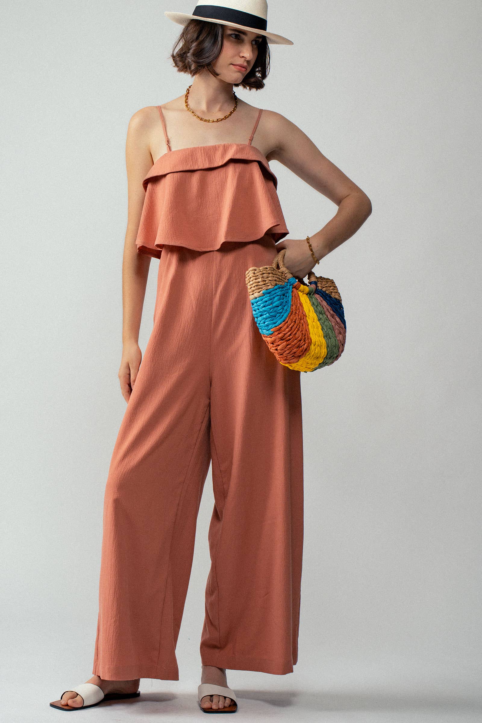 Urban Daizy Ruffled Bodice Wide Leg Jumpsuit Pink Jumpsuit - Women's (UDZ-JR-00021) – alternate view 12