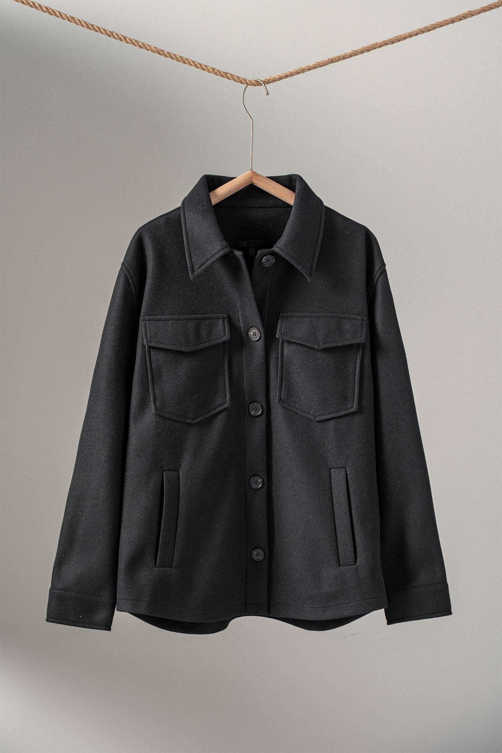 Urban Daizy Colorblock Wool Blend Shacket Jacket Black Shirt Jacket/Shacket - Women's (UDZ-TP-00812)