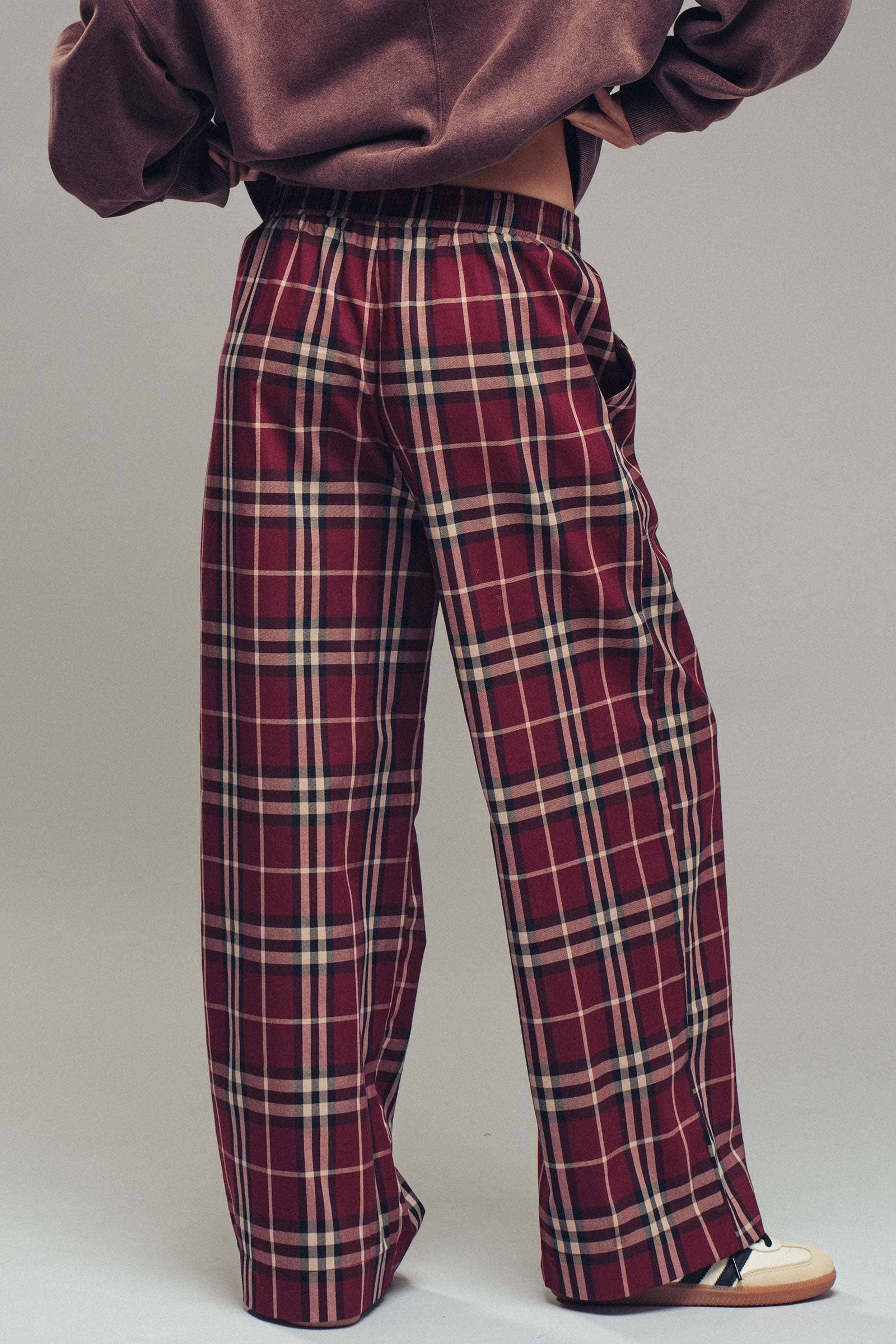 Plaid Barrel-Leg Drop Waist Pants
