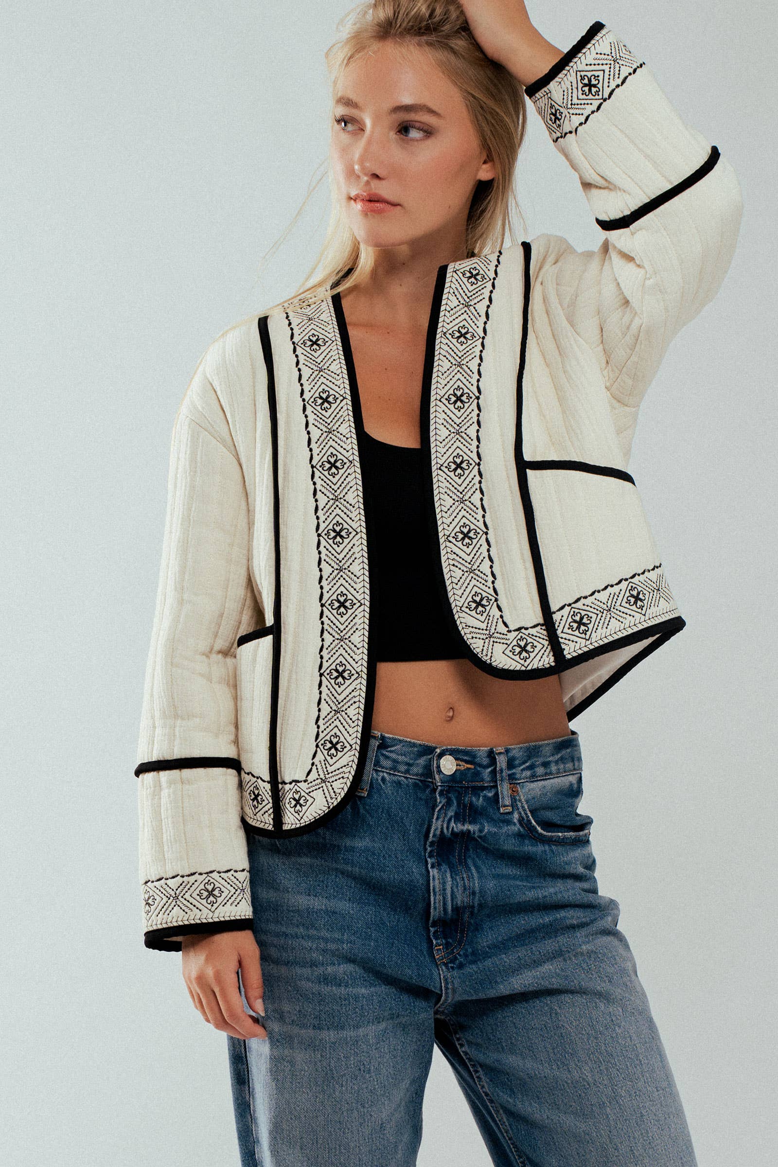 Boho Embroidered Quilted Western Cropped Jacket