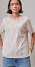 Floral Lace Overlay Boxy Tee with Mesh Neckline