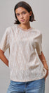 Floral Lace Overlay Boxy Tee with Mesh Neckline