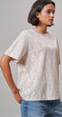 Floral Lace Overlay Boxy Tee with Mesh Neckline