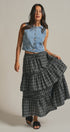 Plaid Tiered Ruffle Maxi Skirt Western Cowgirl Boho Long Ski in BLACK - Women's Midi Skirts | Urban Daizy