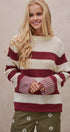 Striped Oversized Chunky Knit Sweater in BURGUNDY - Women's Sweaters | Urban Daizy