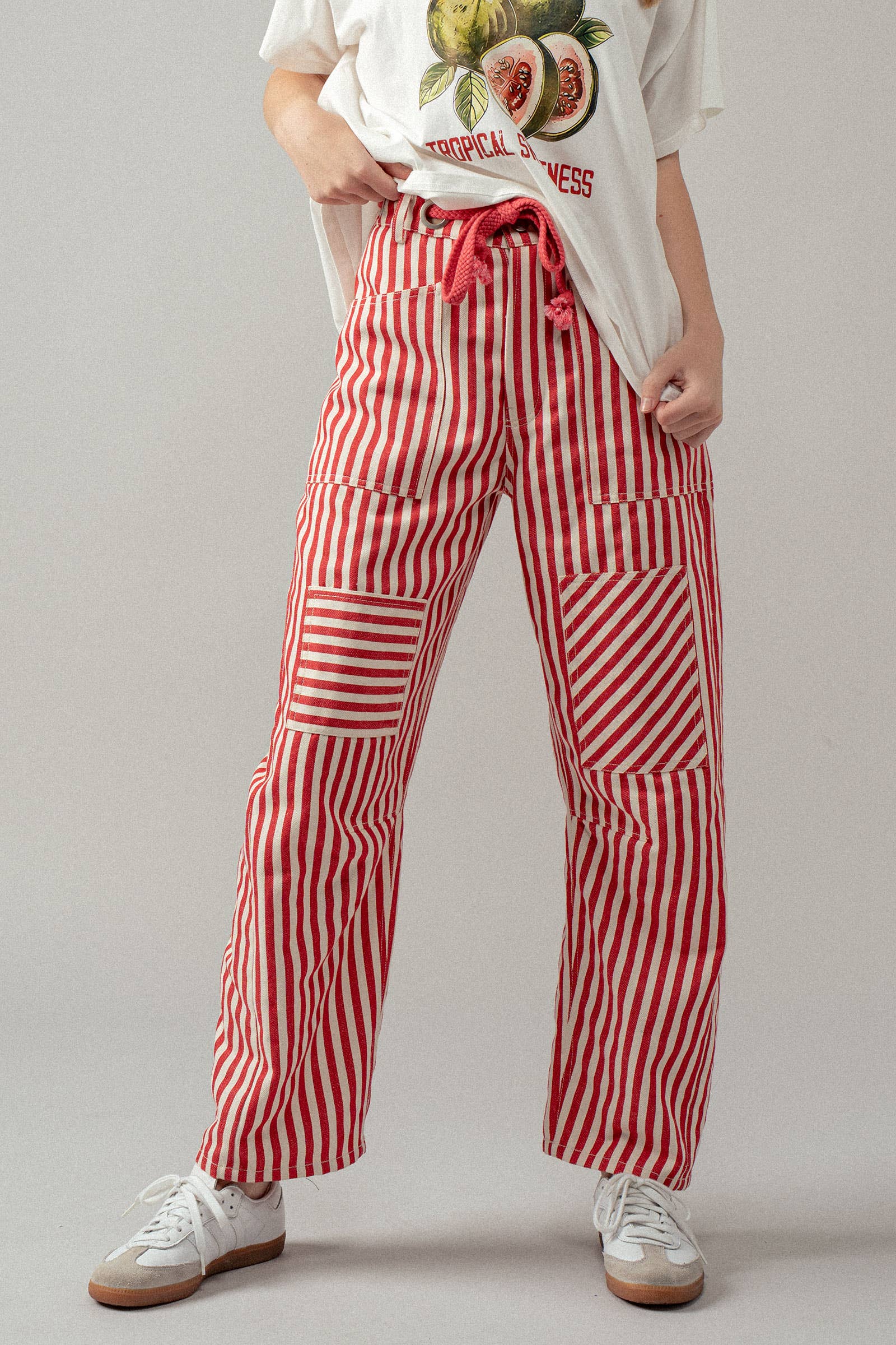 Urban Daizy Railroad Striped Patch Pocket Spring Utility Pants Blue Pants - Women's (UDZ-PT-00335) – alternate view 4