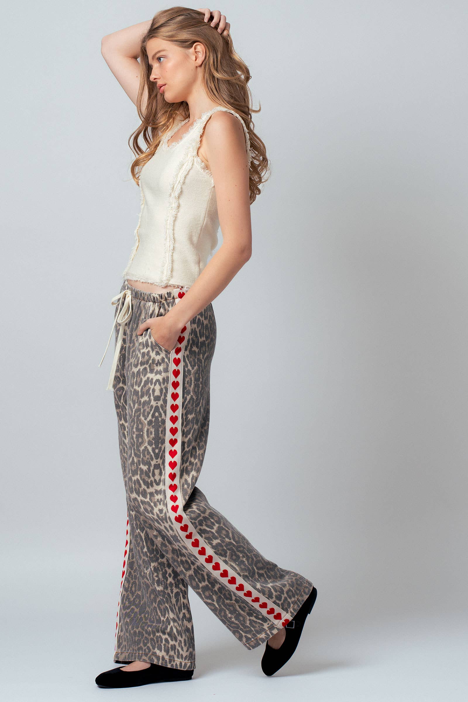 Leopard Print Heart Side Stripe Lounge Pants