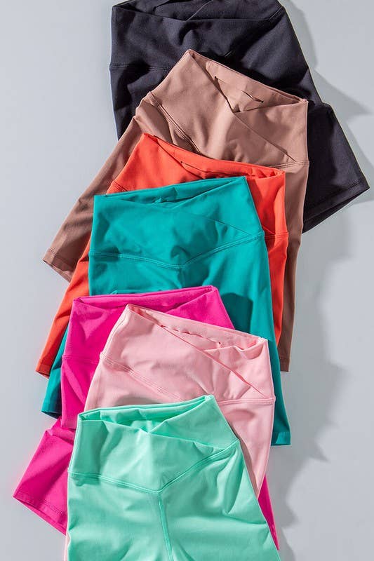 Urban Daizy Cross Front High-Waisted Bike Shorts Candy-Pink Athletic Shorts - Women's (UDZ-PT-00160) – alternate view 16