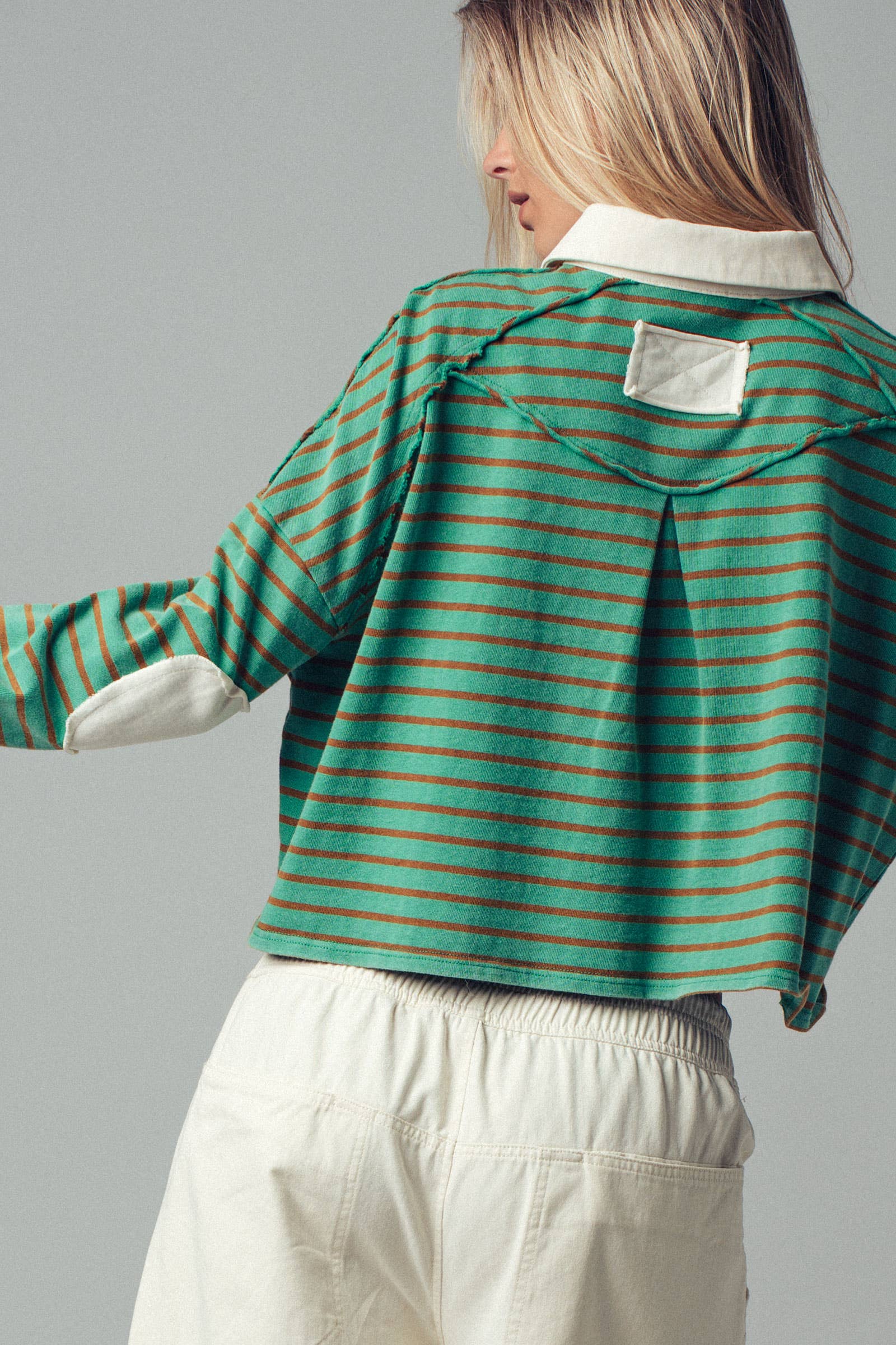 Urban Daizy Playful Cropped Stripe Cotton Top Black-White Polo - Women's (UDZ-PT-00355) – alternate view 12