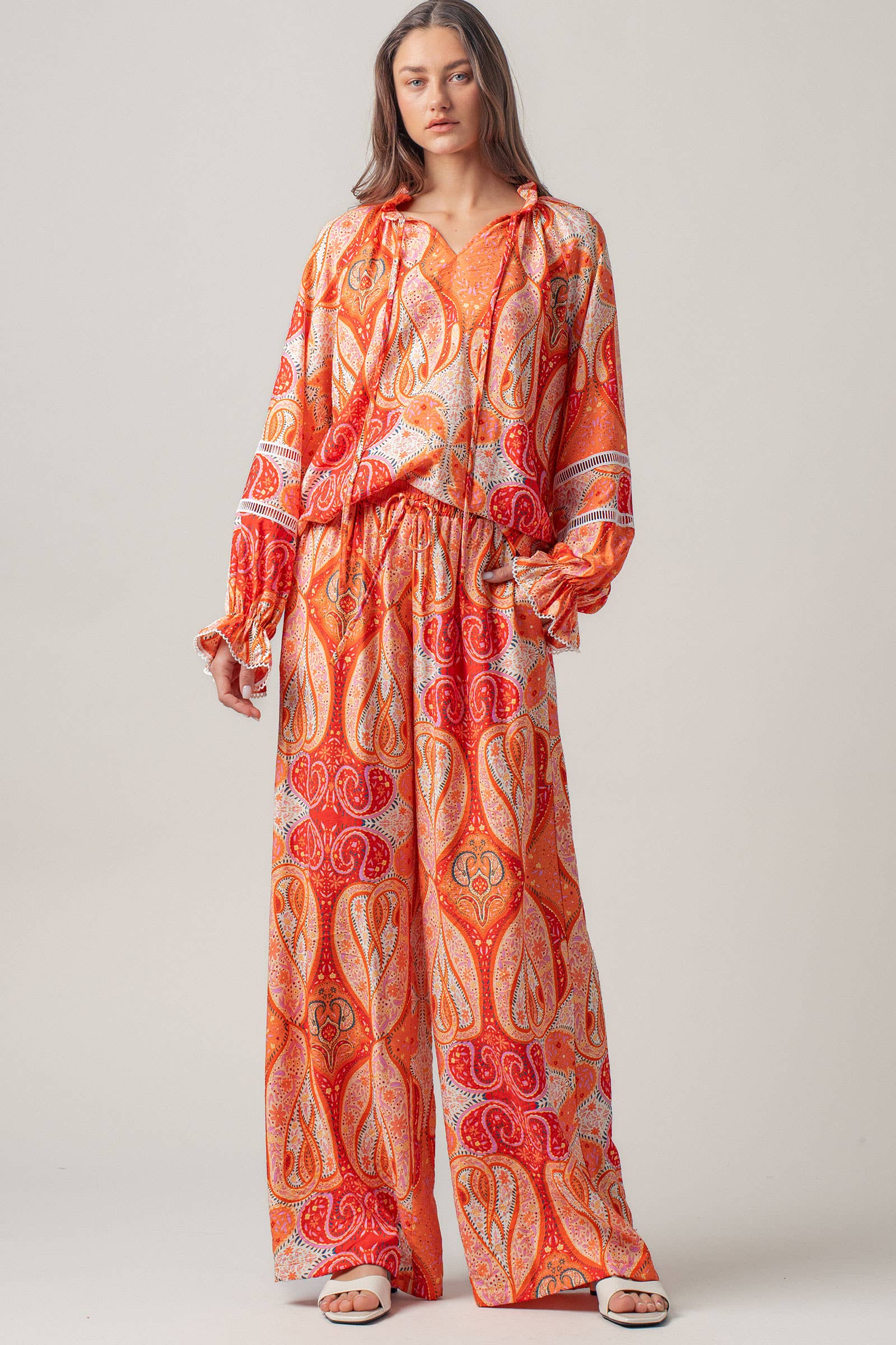 Paisley Print Wide-Leg Statement Pants