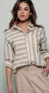 Urban Daizy Mixed Stripe Pattern Oversized Button Down Shirt Taupe Button Down Shirt - Women's (UDZ-TP-00049) – alternate…