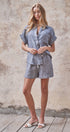 Urban Daizy Striped Linen Short Sleeve Button-Down Shirt White Blouse - Women's (UDTP1453-White) – alternate view 6