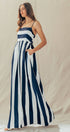 Urban Daizy Vertical Stripe Smocked Back Maxi Dress Ivory-Navy Dress - Women's (UDZ-DR-00526) – alternate view 5