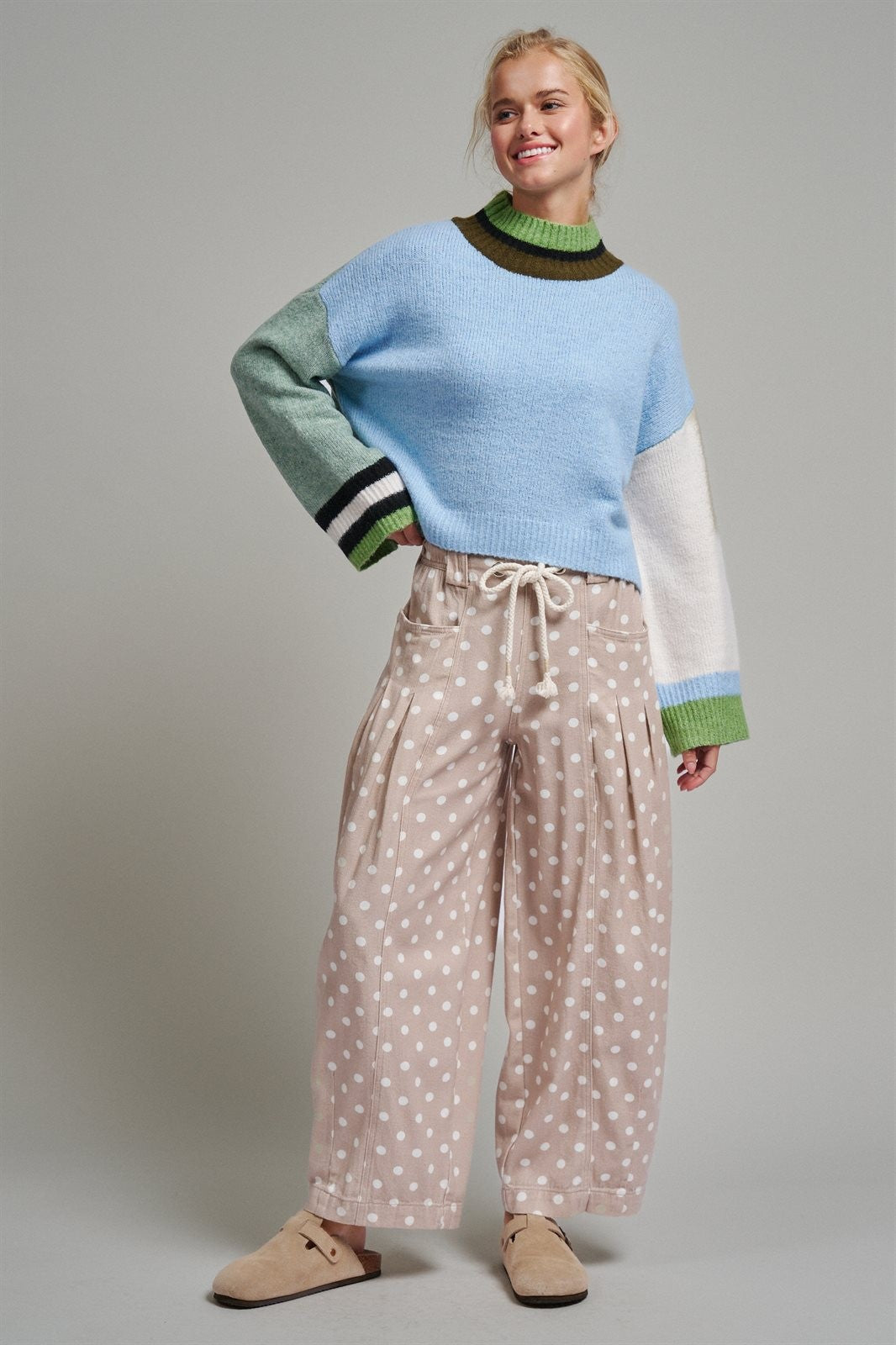 Paneled Hues Knit Sweater in BLUE SAGE - Women's Sweaters | Urban Daizy