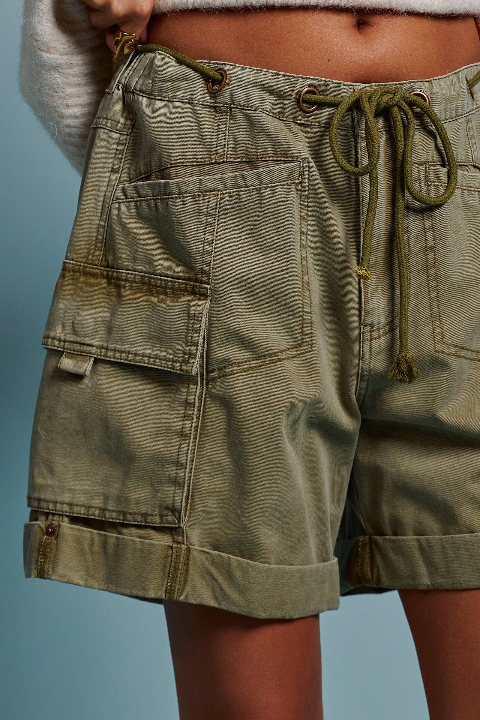 Mineral Wash Cotton Utility Cargo Shorts