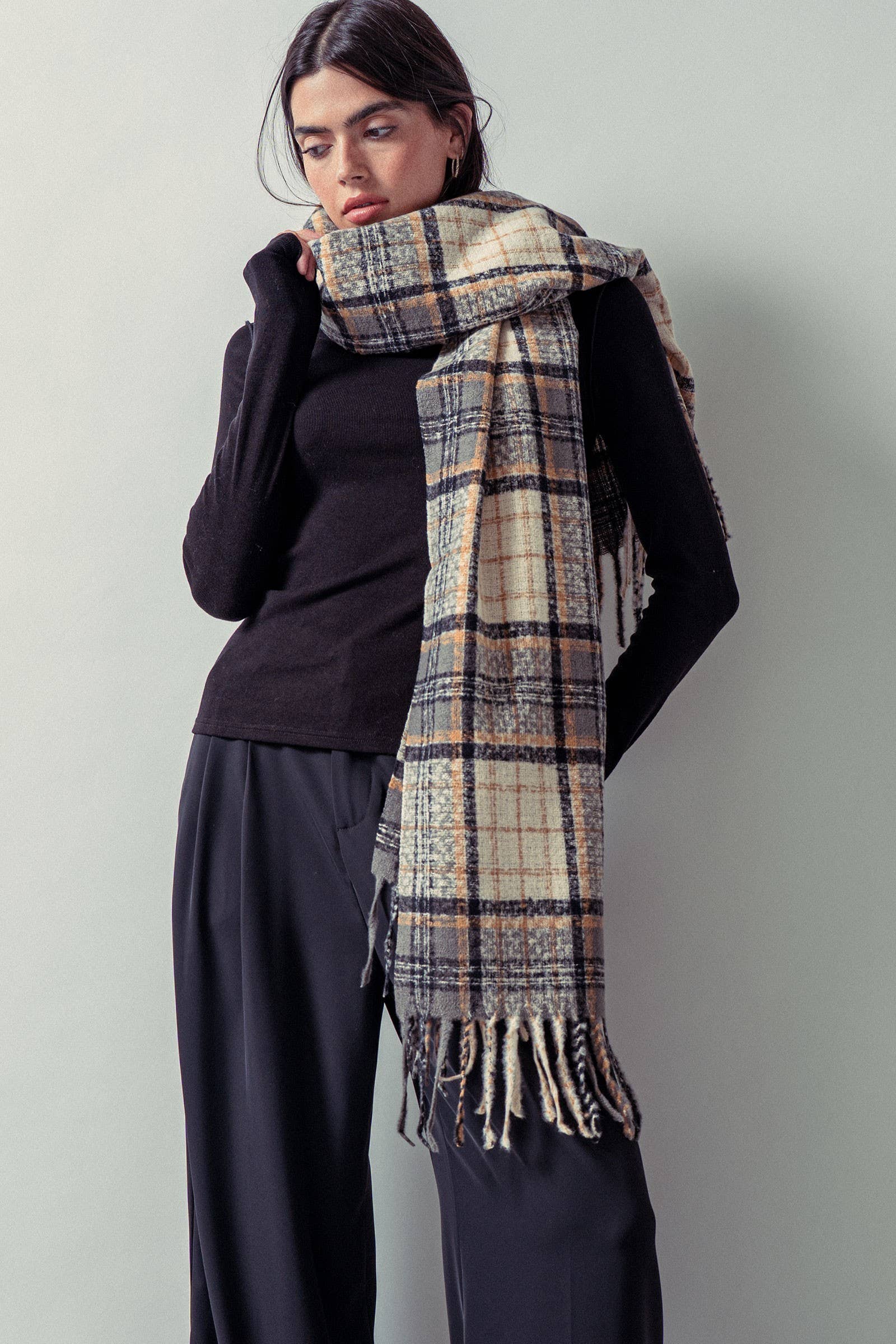 Soft Brushed Classic Plaid Fringe Scarf