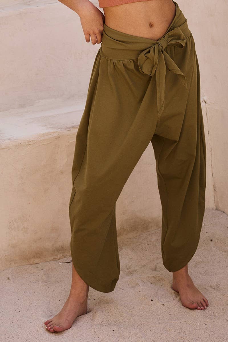 Urban Daizy Woven Tie-Waist Harem Lounge Pants Black Pants - Women's (UDZ-PT-00437) – alternate view 2