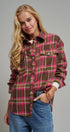 Oversized Plaid Button-Up Flannel Shirt w Pockets in BROWN MULTI - Women's Shirts & Blouses | Urban Daizy