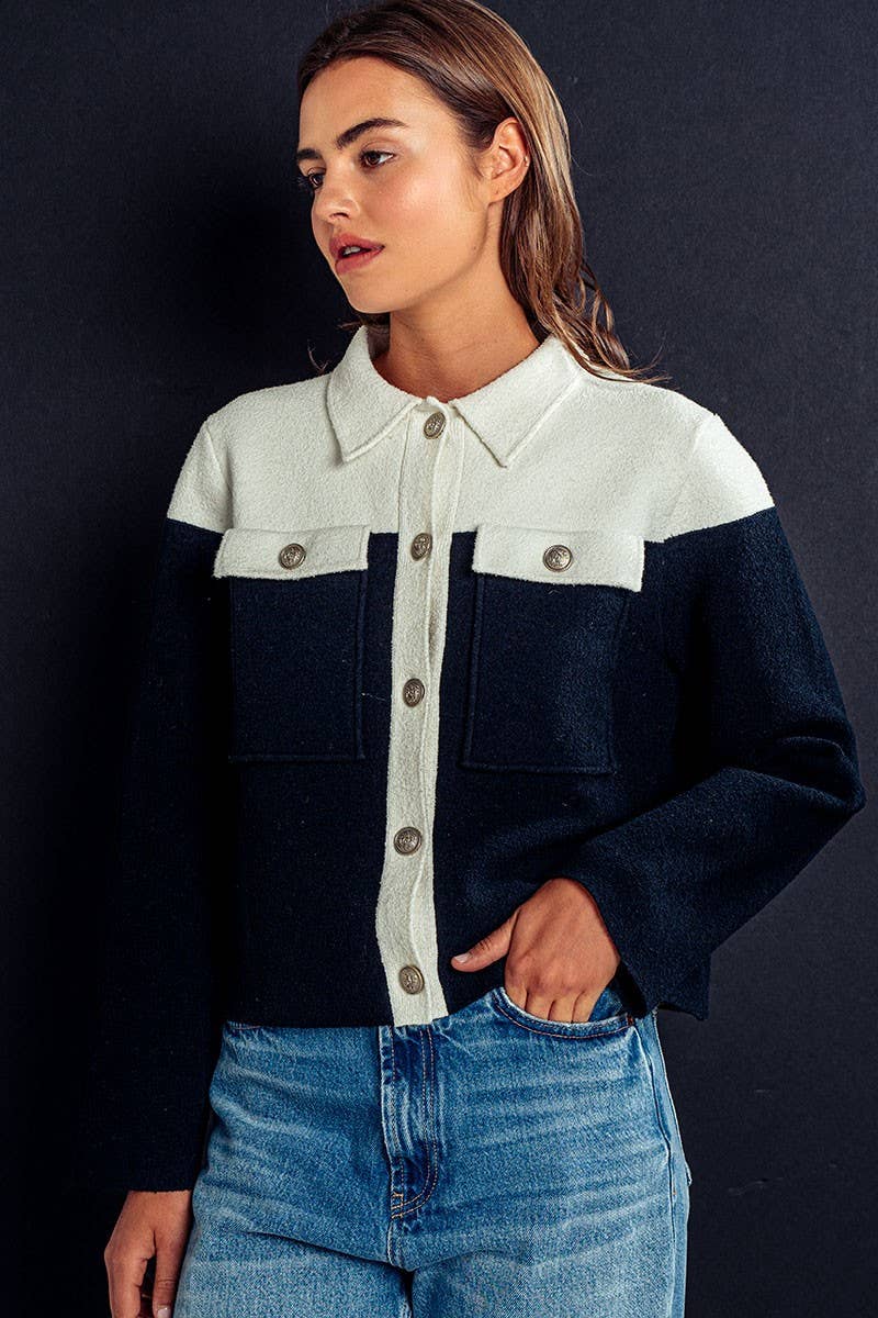 Urban Daizy Colorblock Button-Up Cropped Coat Cream-Black Coat - Women's (UDZ-OT-00349) – alternate view 16