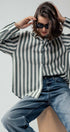 Urban Daizy Oversized Stripe Button Down Collared Shirt Blue Button Down Shirt - Women's (UDZ-TP-00759) – alternate view 16
