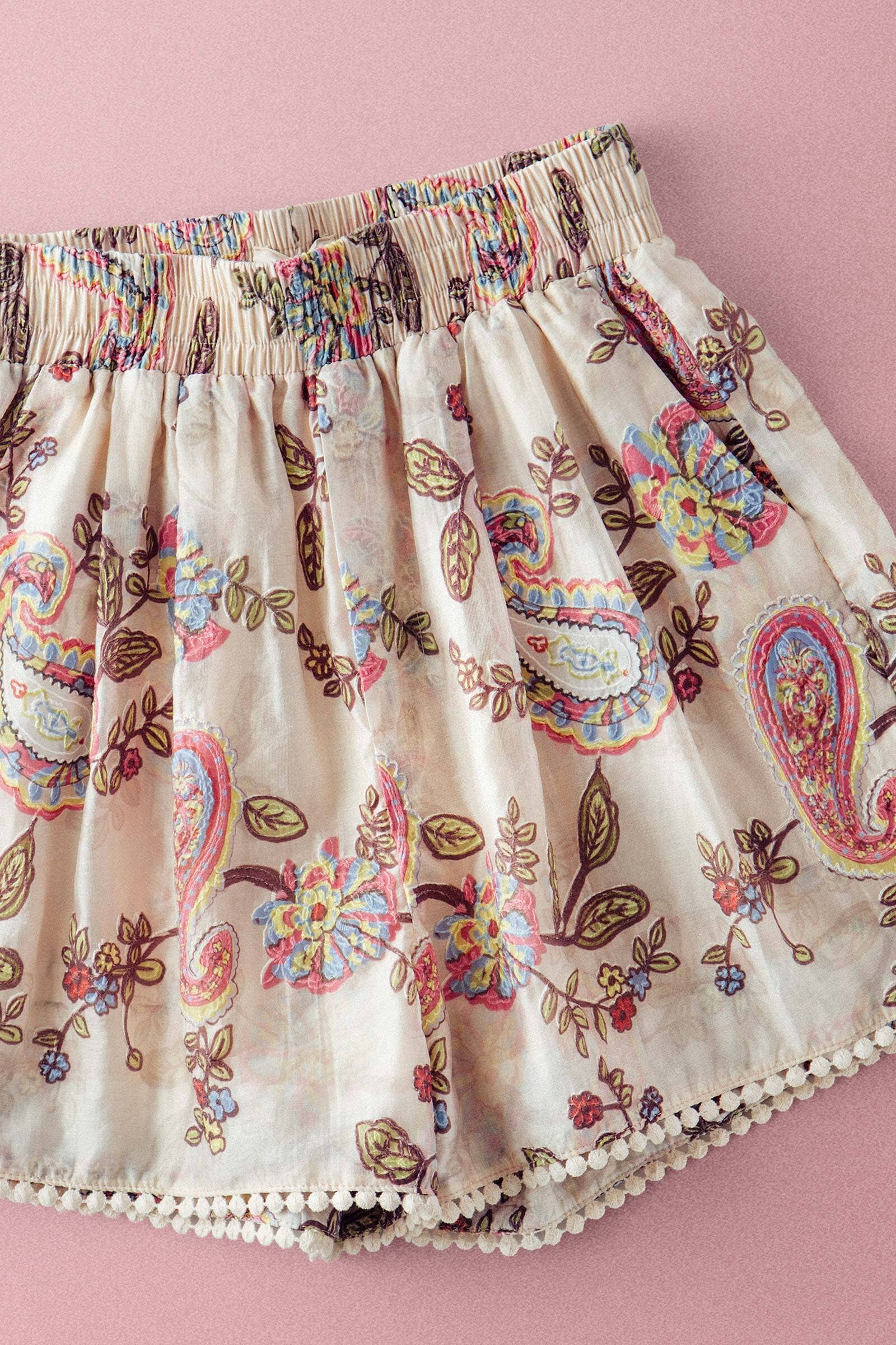 Urban Daizy Boho Colorful Paisley Embroidered Smocked Shorts Multi Lounge Shorts - Women's (UDZ-PT-00472) – alternate view 5