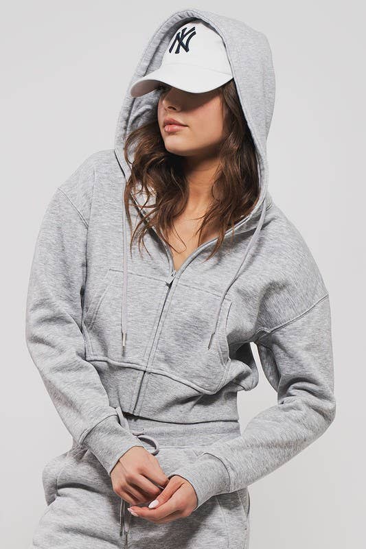 Urban Daizy Cropped Boxy Zip Up Hooded Sweatshirt Black Hoodie - Women's (UDZ-KN-00614)