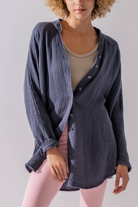 Urban Daizy PREMIUM SOFT FRAYED HEM GAUZE VINTAGE WASHED SHIRT Forest-Green Button Down Shirt - Women's (UDZ-TP-00225) –…