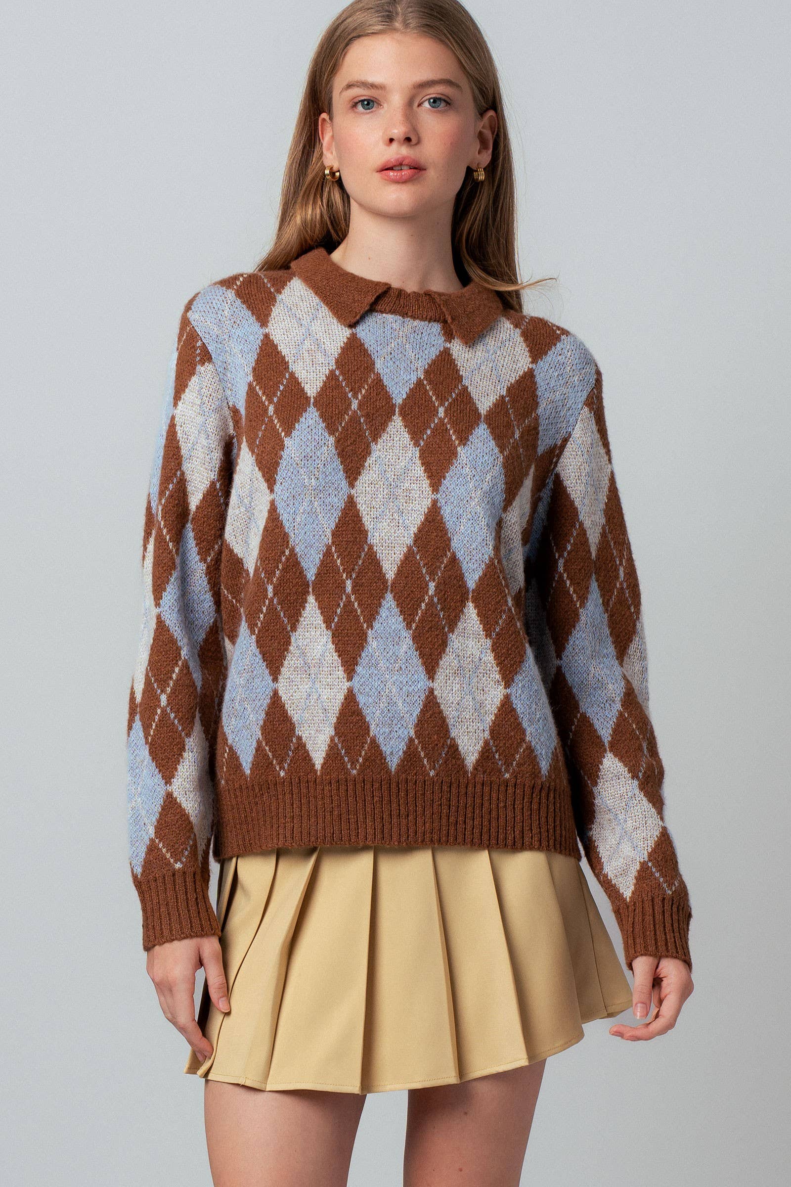 Argyle Polo Collar Knit Sweater