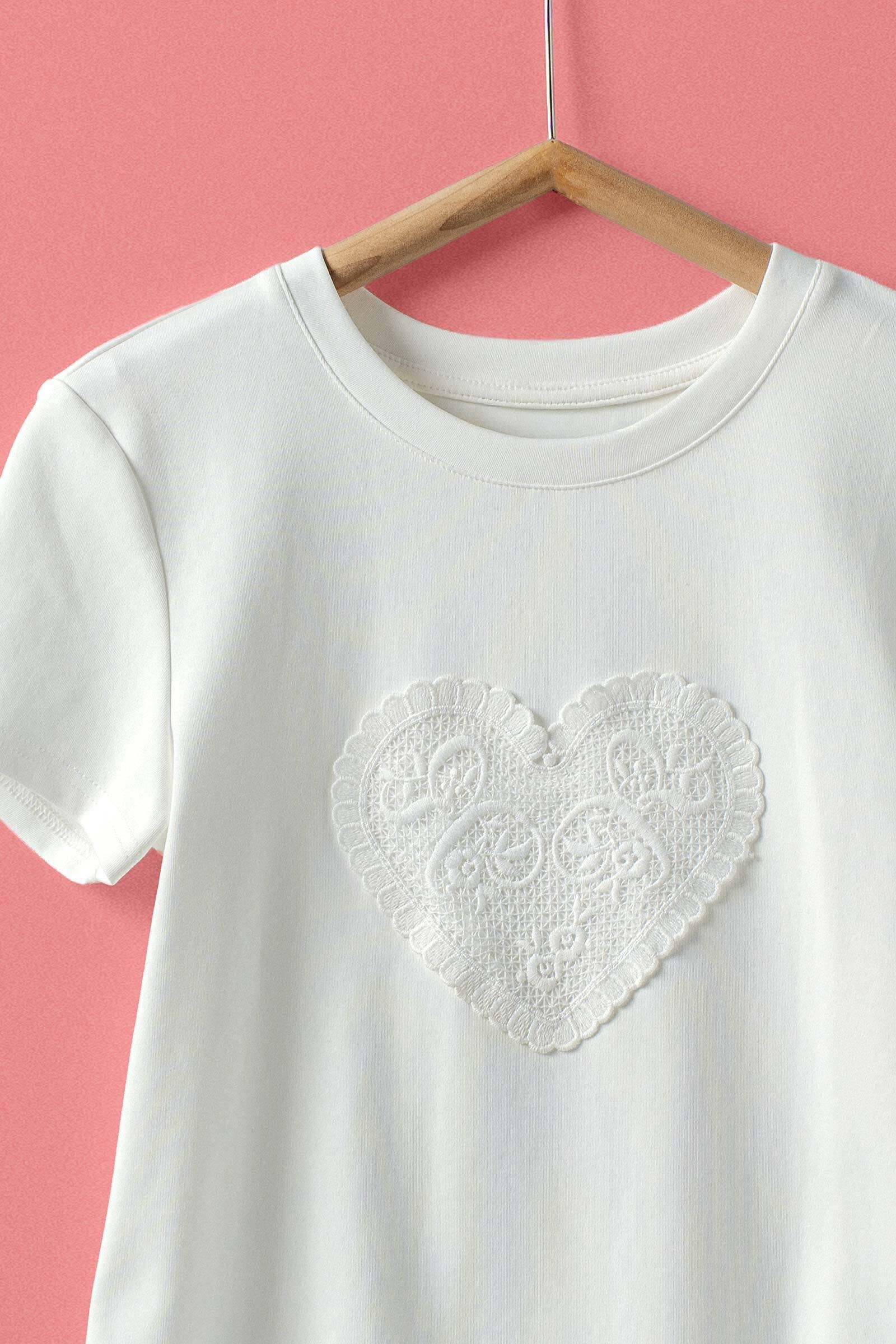 Lace Heart Patch Short Sleeve Cotton Tee