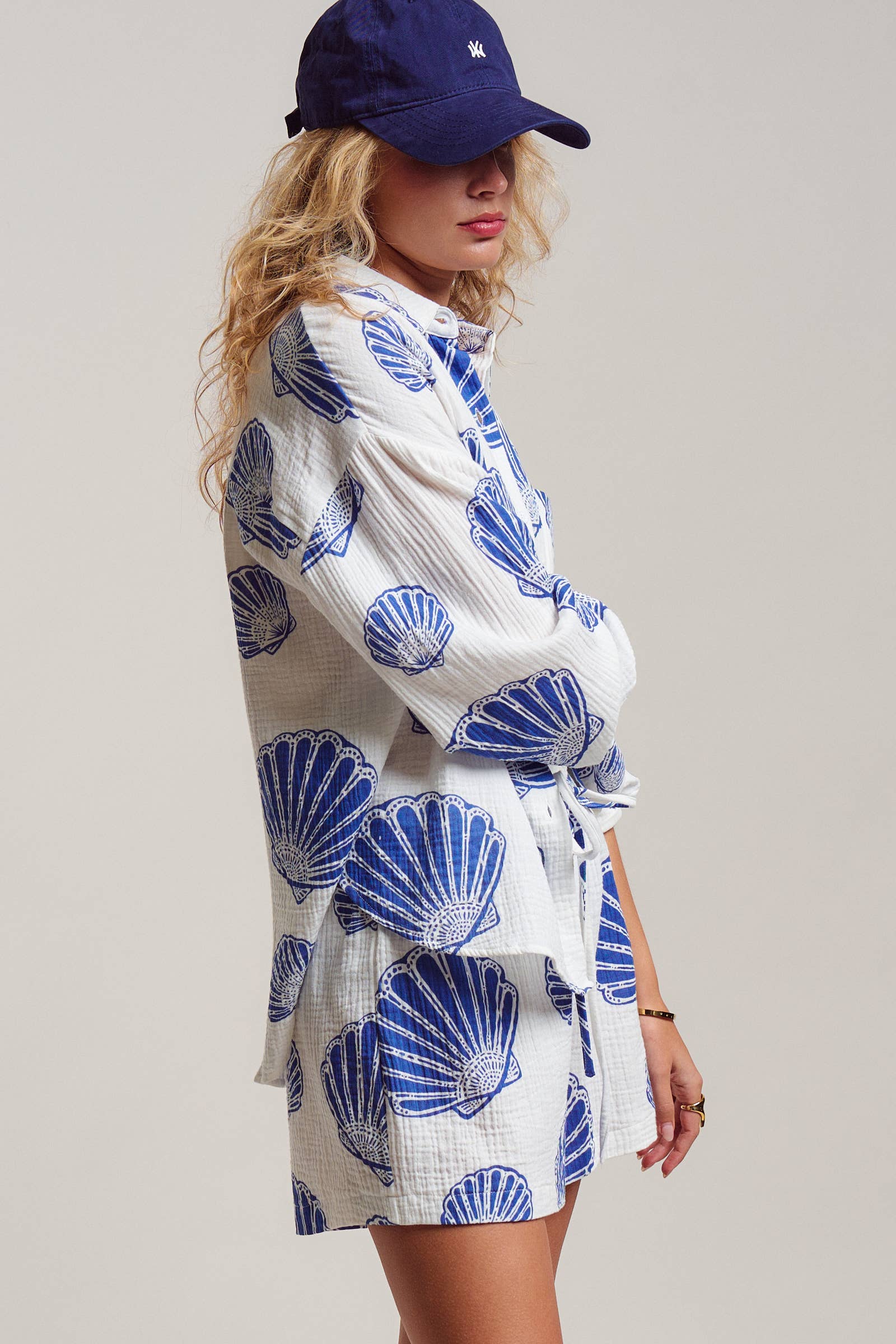 Seaside Blue Shell Cotton Gauze Shirt & Short Set
