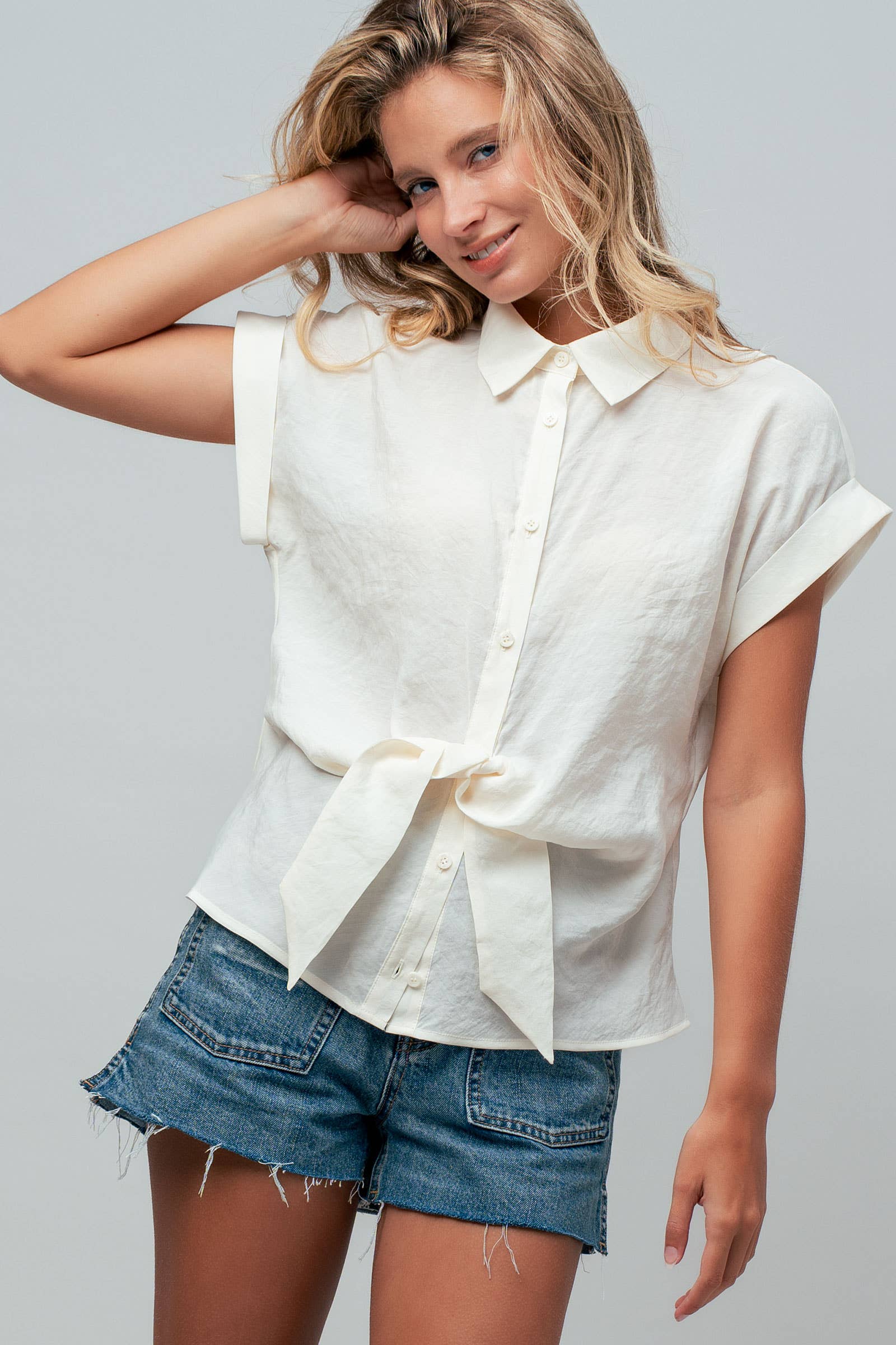 Tie-Front Short Sleeve Modal Blouse