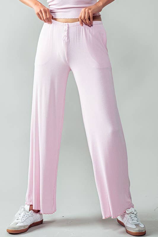Urban Daizy Soft Ribbed Lettuce Hem Wide Leg Lounge Pants Black Pants - Women's (UDZ-PT-00262) – alternate view 12