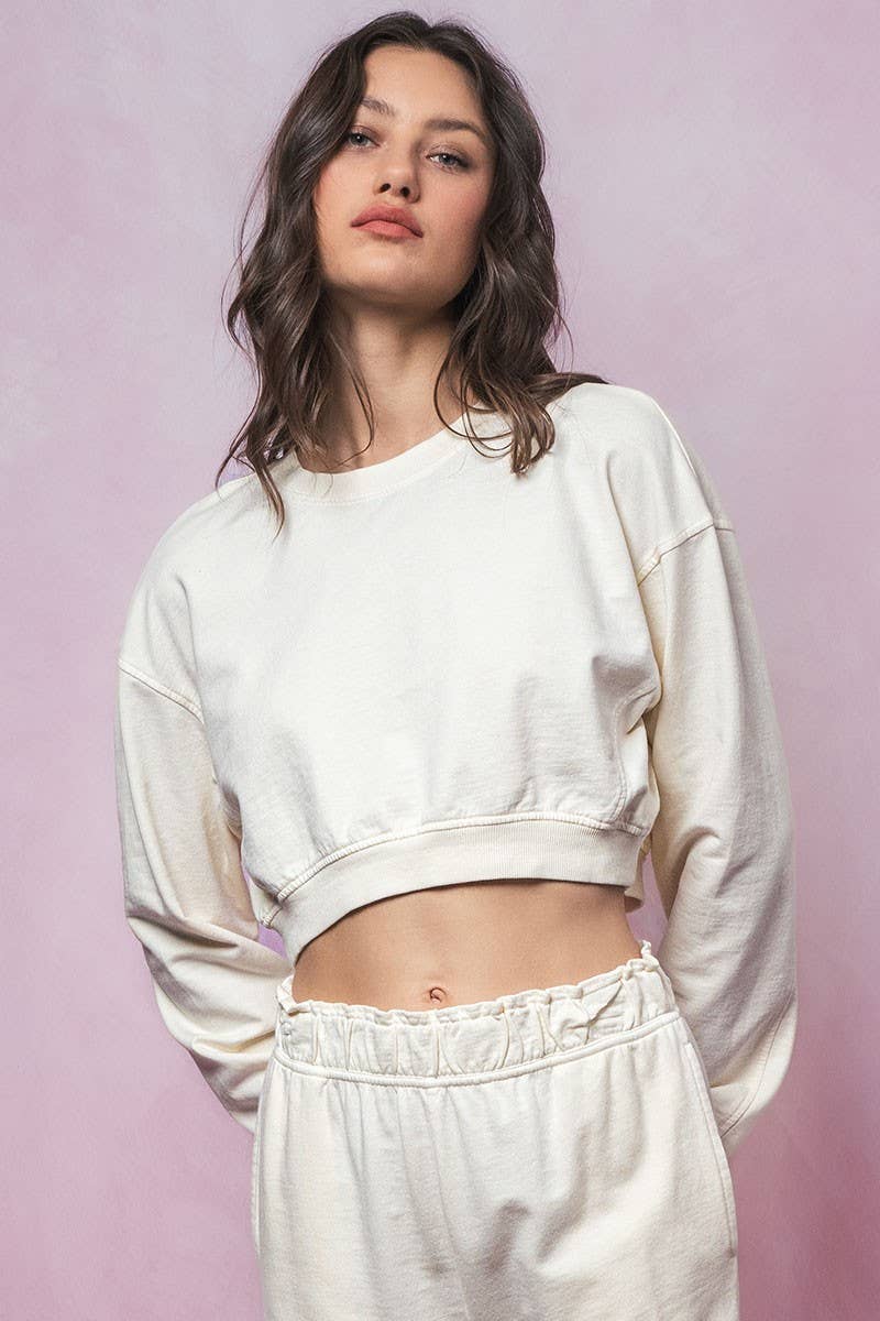 Urban Daizy Mineral Wash Mock Neck Crop Sweatshirt Black Sweatshirt - Women's (UDZ-KN-00191) – alternate view 2