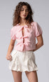 Urban Daizy Gingham Triple Bow Puff Sleeve Crop Top Pink Blouse - Women's (UDZ-TP-01033) – alternate view 7