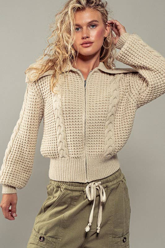 Urban Daizy Textured Cable Knit Sailor Jacket Beige-Buff Jacket - Women's (UDZ-OT-00317) – alternate view 22
