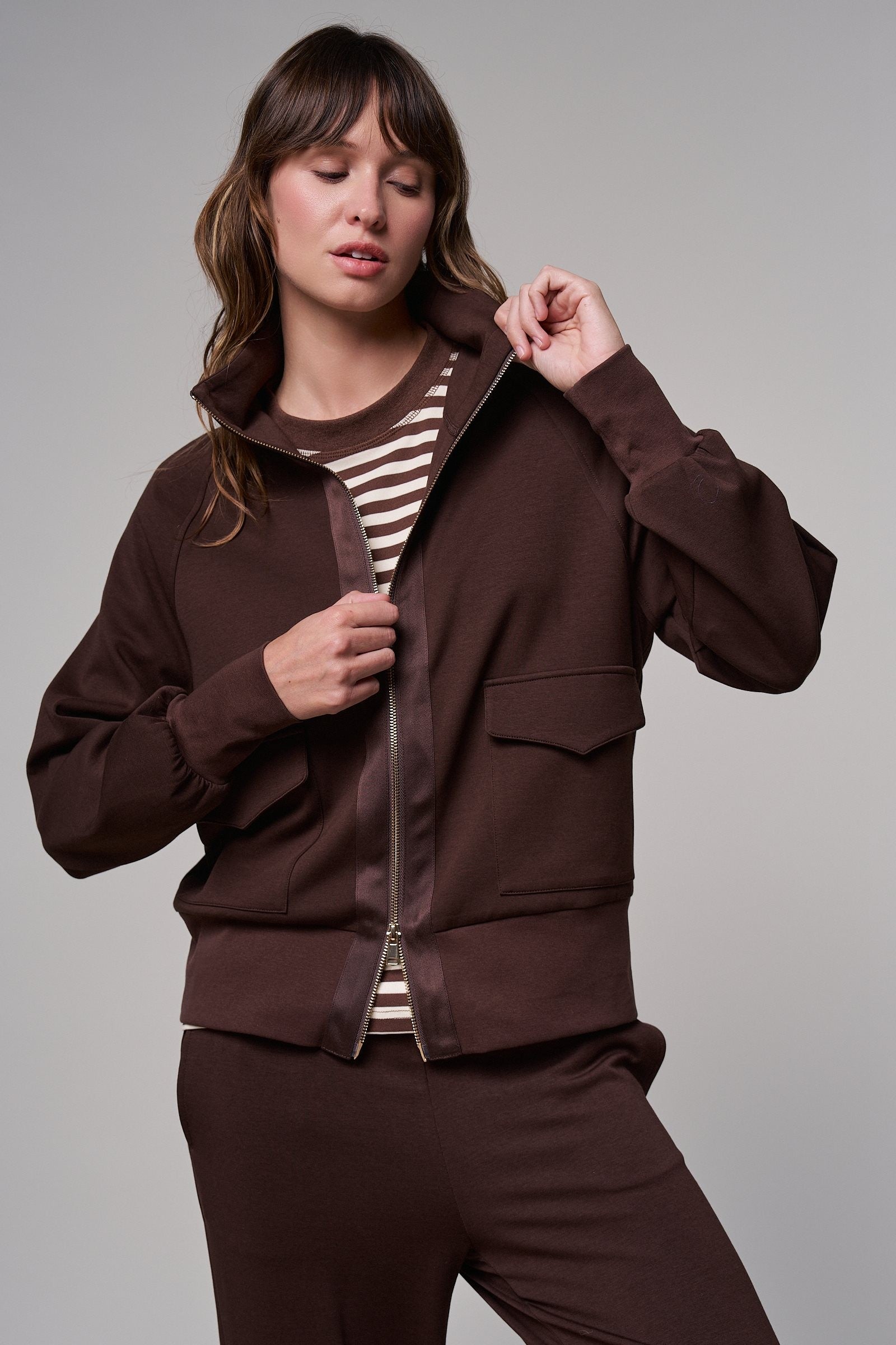 Scuba Zip Up Track Bomber Jacket Pilates Athflow for Women in BLACK - Women's Jackets & Blazers | Urban Daizy
