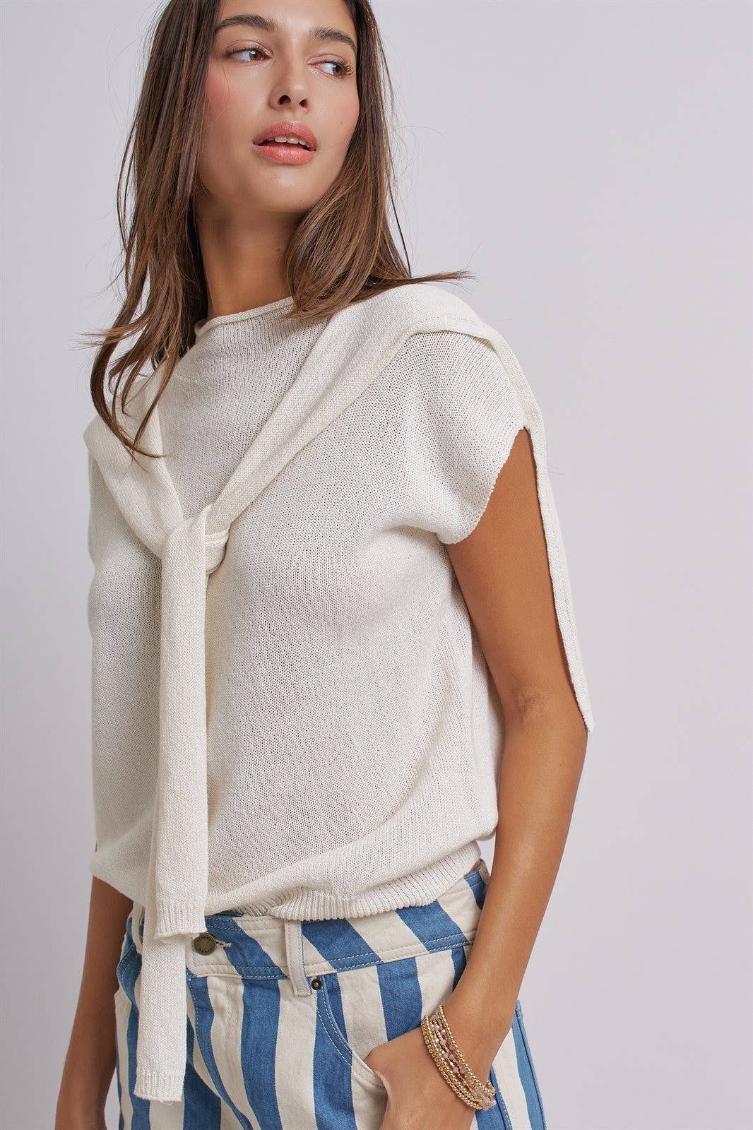 Urban Daizy Removable Layered Drape Knit Sweater Lt-Pink Knit Sweater - Women's (UDZ-KN-01066-Lt-Pink) – alternate view 7