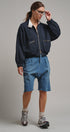 Cropped Zip Bomber Jacket in NAVY - Women's Jackets & Blazers | Urban Daizy