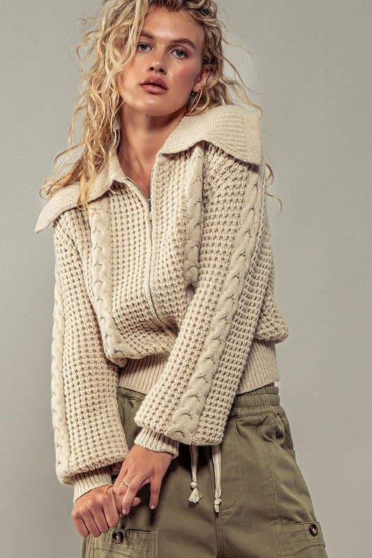 Urban Daizy Textured Cable Knit Sailor Jacket Beige-Buff Jacket - Women's (UDZ-OT-00317) – alternate view 25