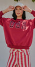 USA Polka Dot Varsity Letter Mock Neck Sweatshirt in BURGUNDY - Women's Sweatshirts & Hoodies | Urban Daizy