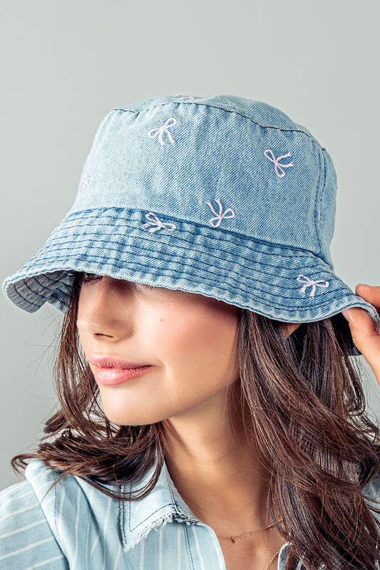 Urban Daizy Embroidered Mini Bow Coquette Denim Bucket Hat Black Bucket Hat - Women's (UDZ-AC-00114) – alternate view 6