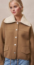 Sweater Knit Button Front Jacket with Detachable Collar in OLIVE - Women's Jackets & Blazers | Urban Daizy