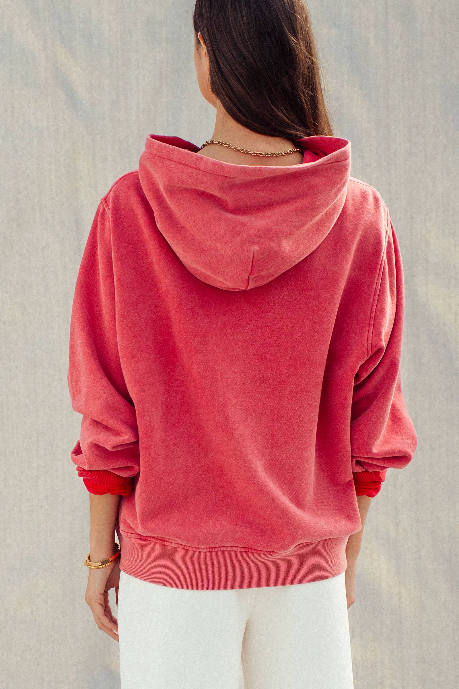 Urban Daizy "HAPPY HAPPY" Vintage Washed Hoodie Red Hoodie - Women's (UDZ-KN-00891) – alternate view 6