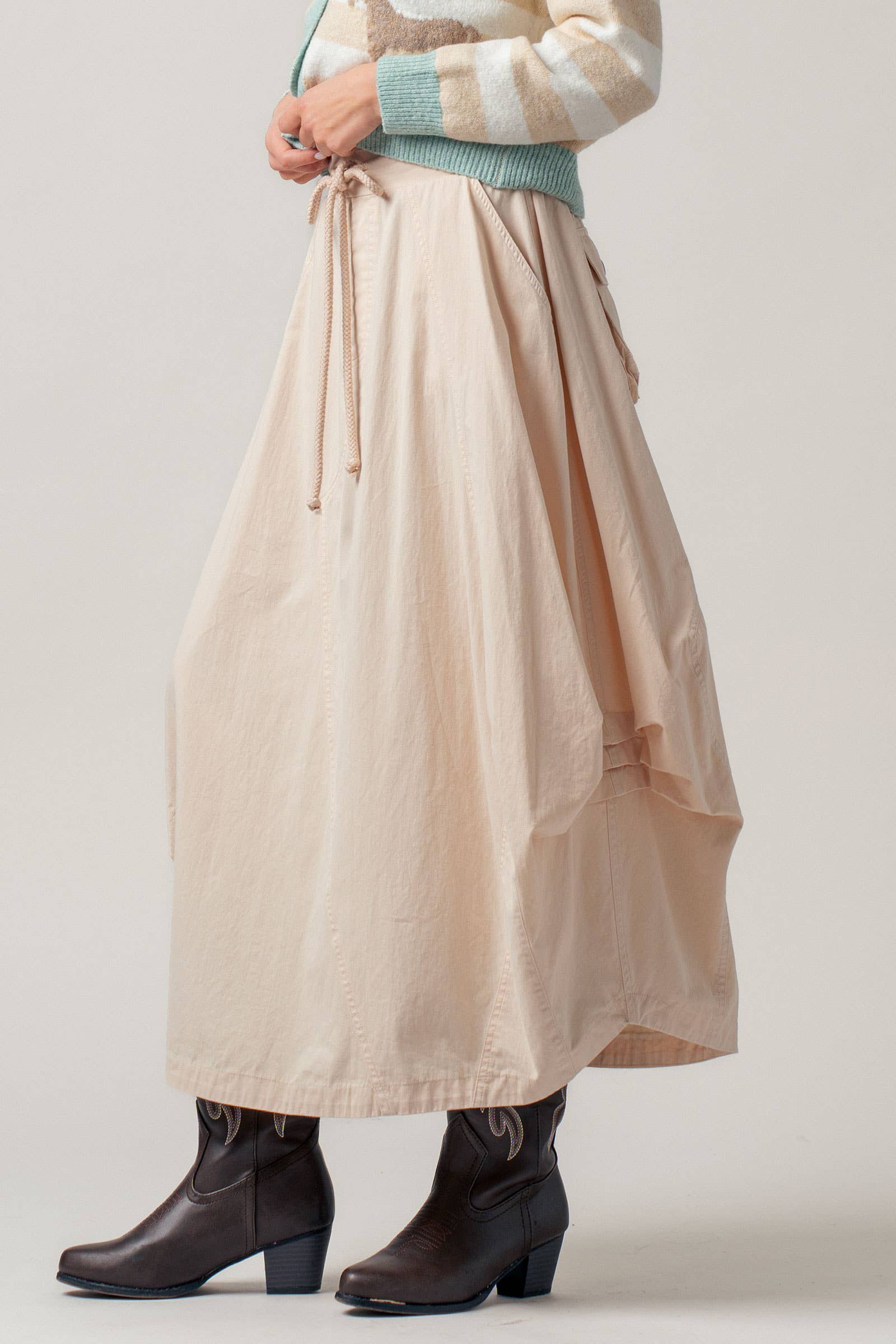 Balloon Hem Drawstring Maxi Skirt